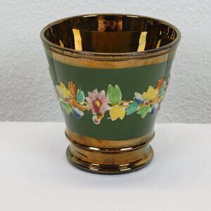 Copper Lusterware Floral Design Beaker Pudding Cup Antique 4" mid 1800's FLAW